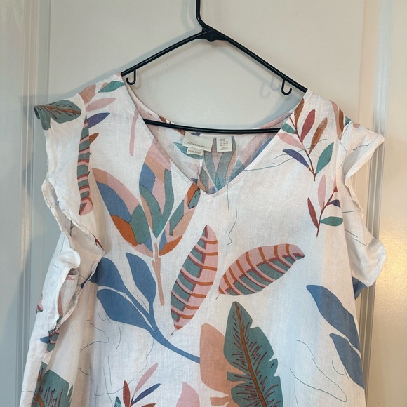 Cynthia Rowley PlusSize Linen Feather Abstract Lightweight Ruffle Sleeve Dres,2X - Picture 5 of 7